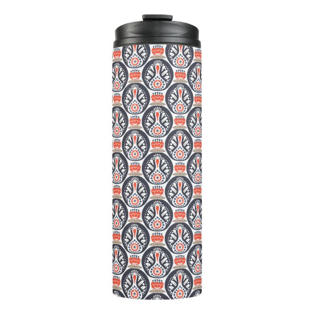 Floral Turkey Folk Art Pattern Thermal Tumbler (Front)