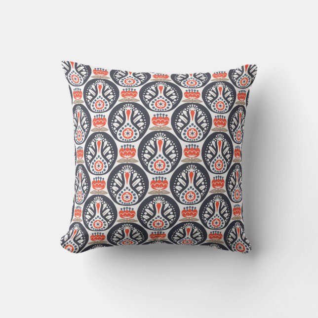 Floral Turkey Folk Art Pattern Throw Pillow (Front)