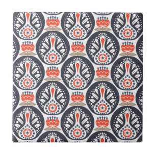 Floral Turkey Folk Art Pattern Tile