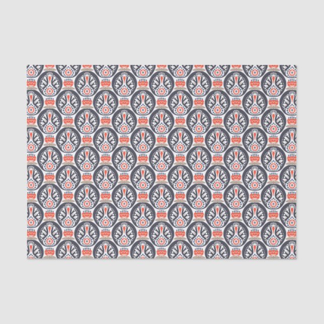 Floral Turkey Folk Art Pattern Tissue Paper (Front)