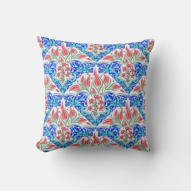 Floral Turkish Tile Design Throw Pillow (Front)