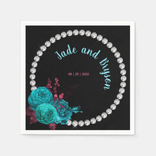 Floral Turquoise and Mauve Elegant Rhinestone    Napkin