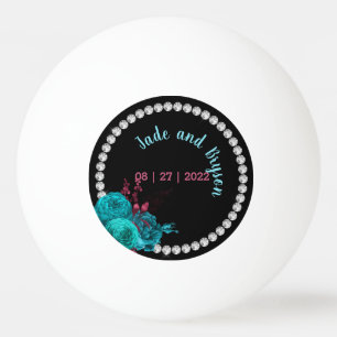 Floral Turquoise and Mauve Elegant Rhinestone   Ping Pong Ball