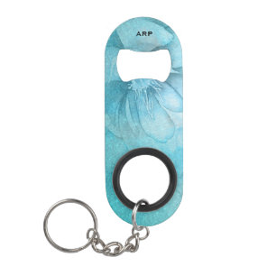 *~* Floral Turquoise Celestial Glitter Watercolor Keychain Bottle Opener