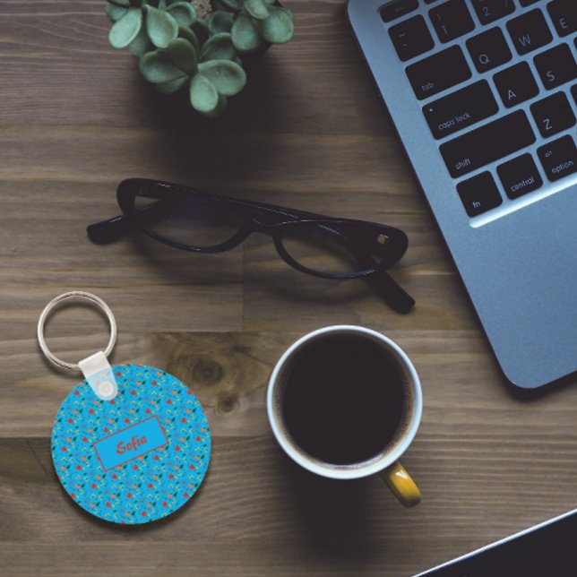 Floral turquoise pattern wildflowers name Keychain (Creator Uploaded)