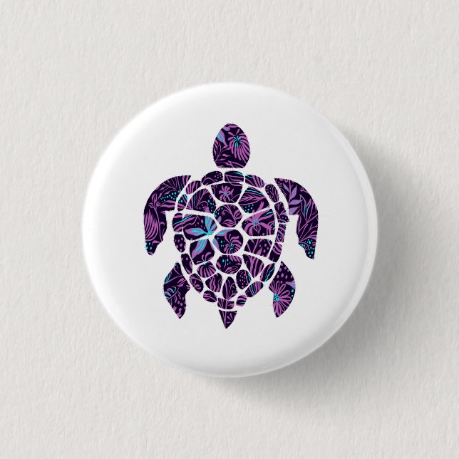 Floral Turtle  1 Inch Round Button (Front)