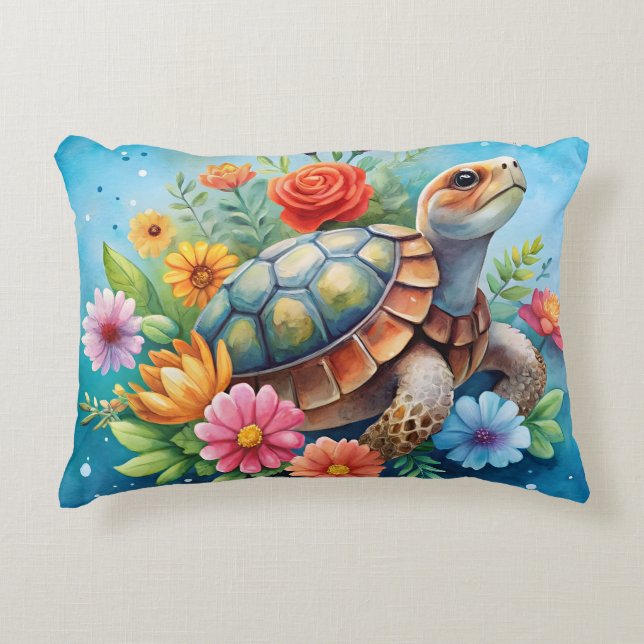 Floral Turtle Accent Pillow (Front)