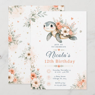 Floral Turtle Birthday Invitation