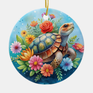 Floral Turtle Ceramic Ornament