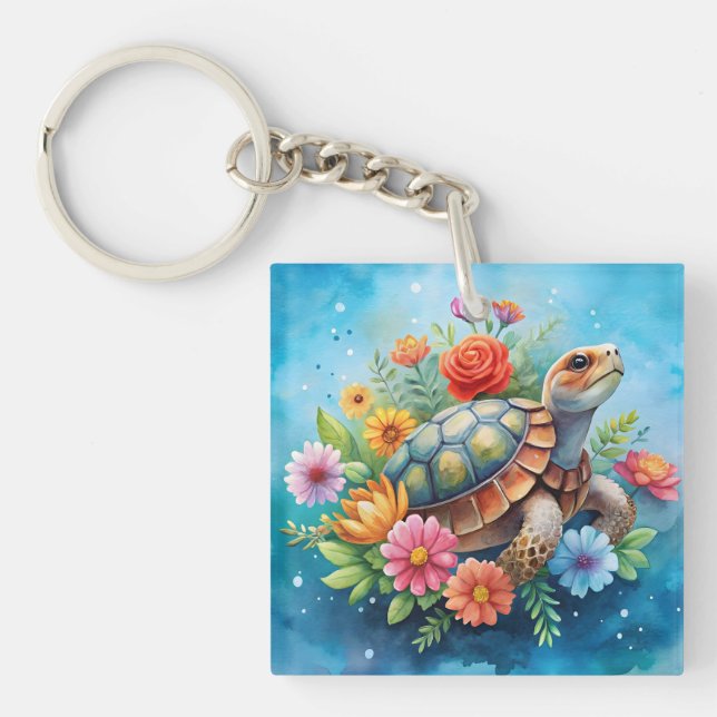 Floral Turtle Keychain (Front)