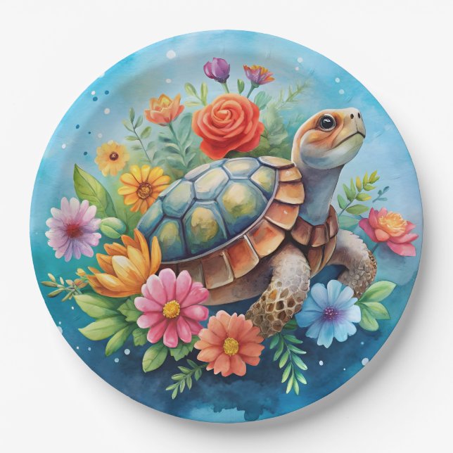Floral Turtle Paper Plate (Front)