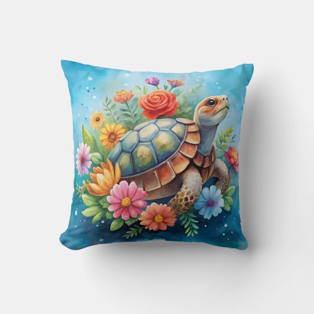 Floral Turtle Throw Pillow (Front)