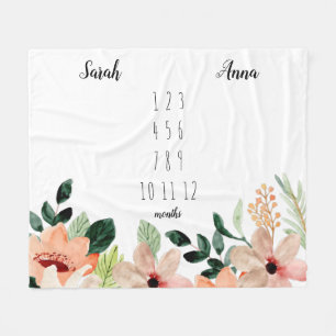 Floral Twin Girls Milestone Blanket 