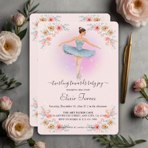Floral Twirling Ballerina Watercolor Baby Shower Invitation