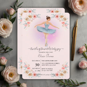 Floral Twirling Ballerina Watercolor Baby Shower Invitation
