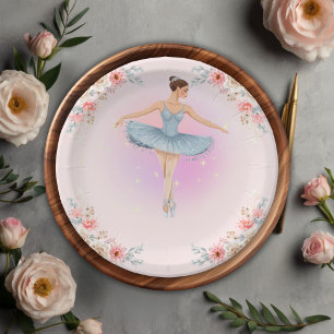 Floral Twirling Ballerina Watercolor Baby Shower Paper Plate