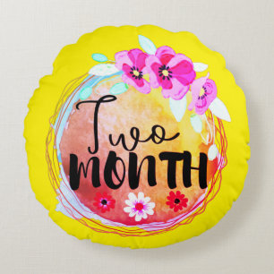 Floral Two Month Old Baby Milestone Label Round Pi Round Pillow