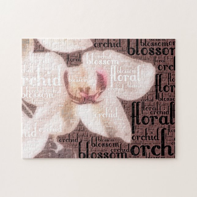 Floral Typography Embedded White Orchid Photo Jigsaw Puzzle (Horizontal)