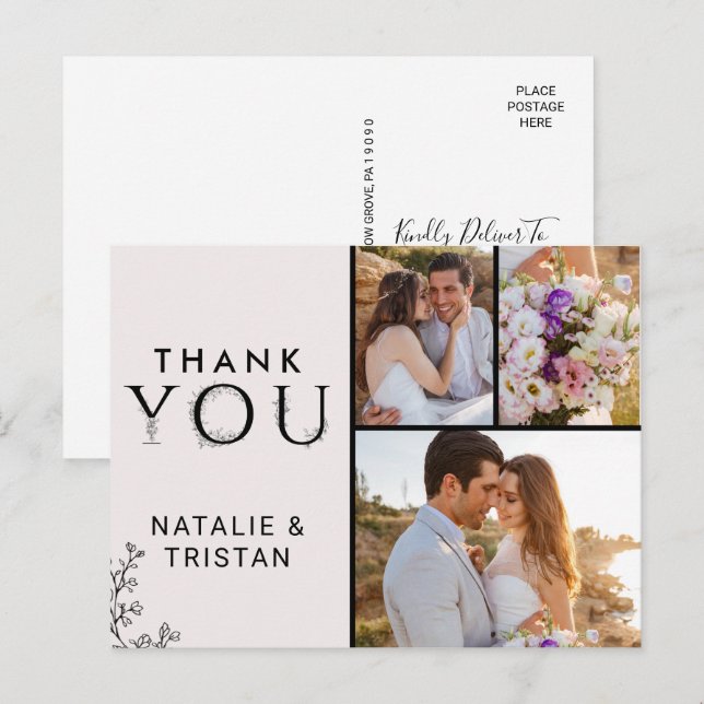 Floral Typography Thank You Photo Postcard (Front/Back)