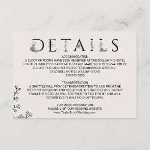 Floral Typography Wedding Details Card