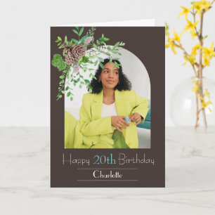 Floral U shape photo personalize Birthday greeting Card
