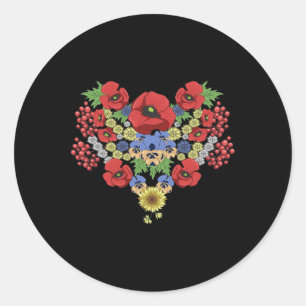 Floral Ukraine Poppies Viburnum Vintage Ukrainian  Classic Round Sticker