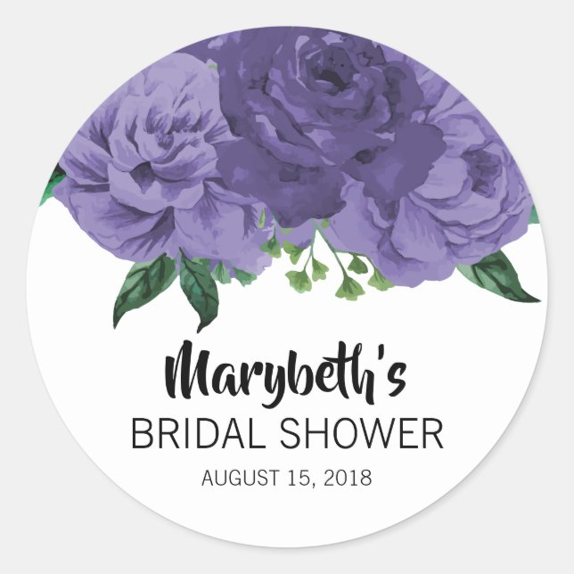 Floral Ultra Violet Purple Bridal Shower Sticker (Front)