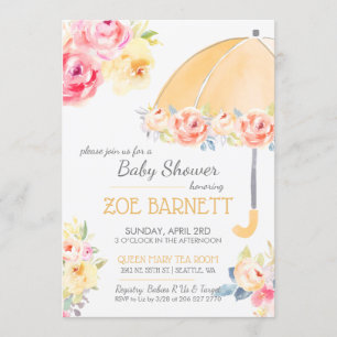 Floral Umbrella Baby Shower Personalize RSVP Invitation