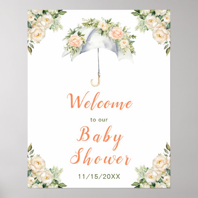 Floral Umbrella Baby Shower Poster (Front)