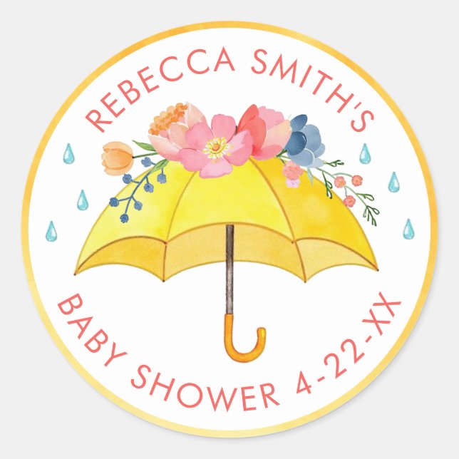 Floral Umbrella Baby Shower Sticker – April Shower (Front)