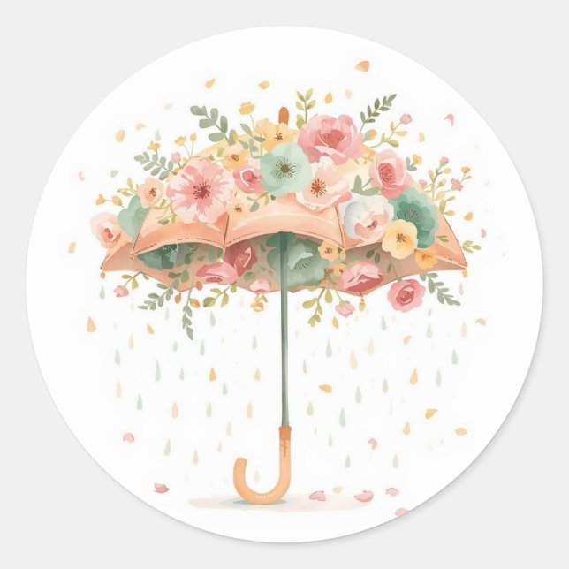 Floral Umbrella Baby Sprinkle Favor Sticker (Front)