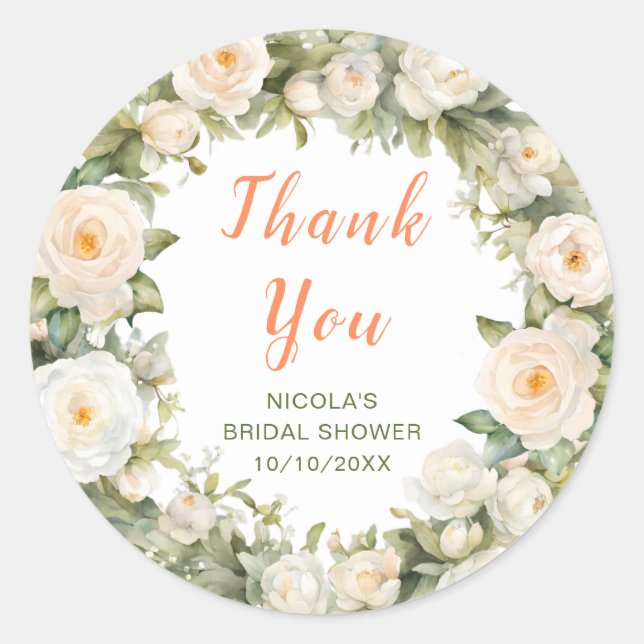 Floral Umbrella Bridal Shower Thank You Classic Round Sticker (Front)
