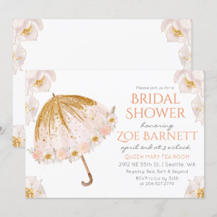 Floral Umbrella Glitter Bridal Shower Invitation