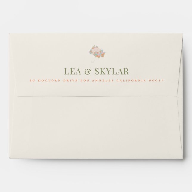 Floral Umbrella Neutral Baby Shower Return Address Envelope (Back (Top Flap))