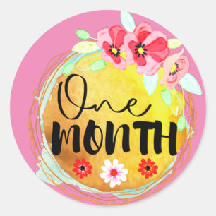 Floral Un mois Vieux bébé Jalon Étiquette