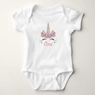 Floral Unicorn 1st Birthday Party Outfit Baby Bodysuit