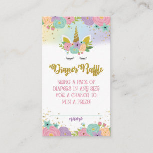 Floral Unicorn Baby Shower Diaper Raffle Card