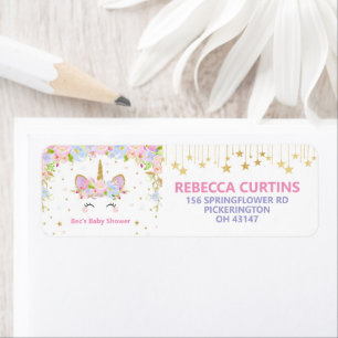 Floral Unicorn Baby Shower Party Return Address