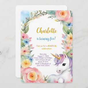Floral Unicorn Birthday Invitation