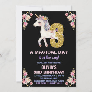 Floral Unicorn Birthday Invitations