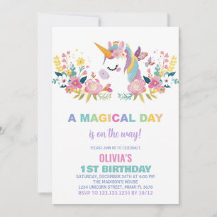 Floral Unicorn Birthday Invitations