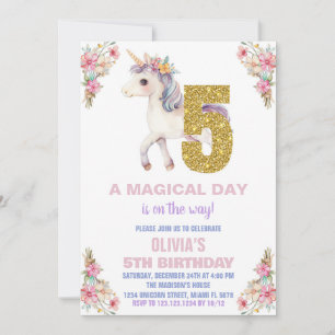 Floral Unicorn Birthday Invitations