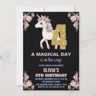 Floral Unicorn Birthday Invitations
