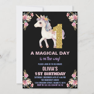 Floral Unicorn Birthday Invitations