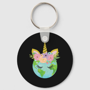 Floral Unicorn Earth - Earth Day T Shirt Keychain