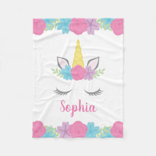 Floral Unicorn Face Personalized Fleece Blanket