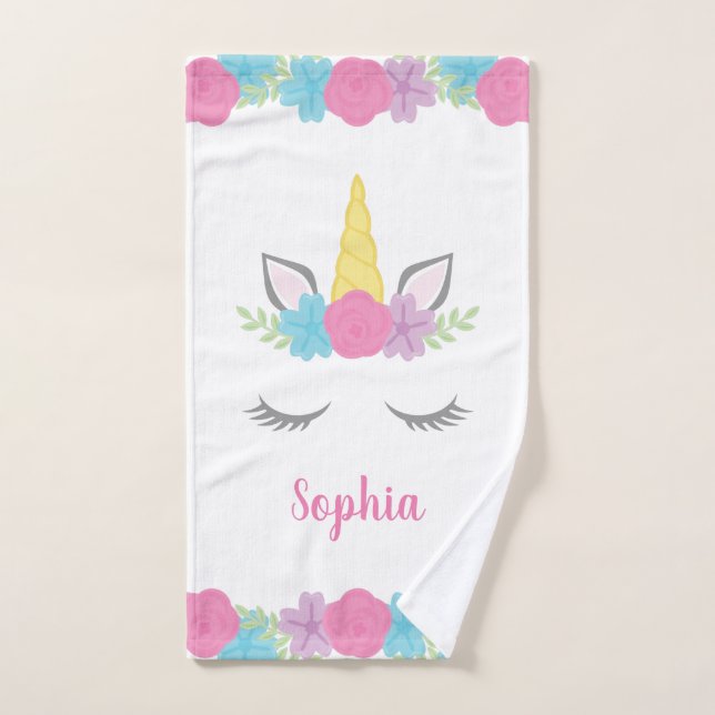 Floral Unicorn Face Personalized Kids Hand Towel (Hand Towel)