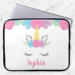 Floral Unicorn Face Personalized Laptop Sleeve