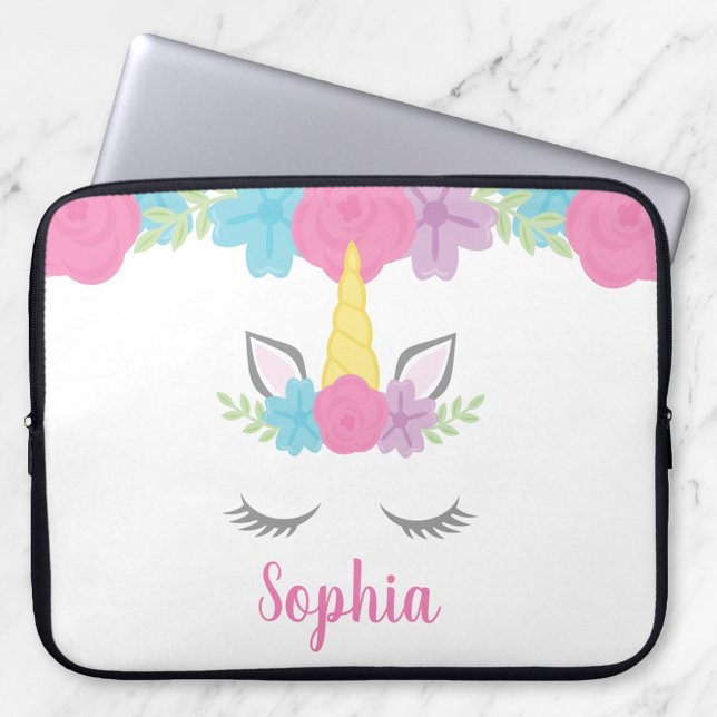 Floral Unicorn Face Personalized Laptop Sleeve (Creator Uploaded)