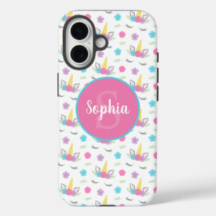 Floral Unicorn Face Personalized Monogram iPhone 16 Case